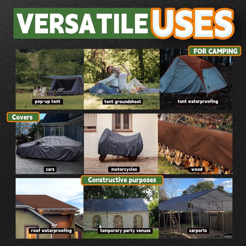 RAINDEWAY 8x8 Feet Super Heavy Duty Tarp 18 Mil, UV