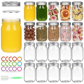 Jaisie.W 12 oz Glass Mason Jars With Lids 20 Pack,Reusable 350ml Round Canning Jars With Silver Separable Lids for Jam,Fruits Storage,Honey,Beverages and Wedding Favors(12 fl. oz, Set of 20)