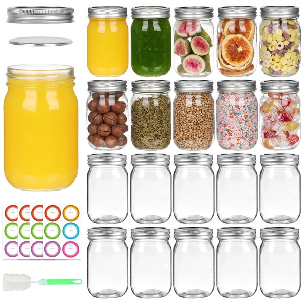 Jaisie.W 12 oz Glass Mason Jars With Lids 20 Pack,Reusable