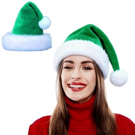 Zhzrche Santa Hat for Adults,Christmas Hat, Xmas Holiday Hat Comfort Velvet for New Year Festive Party Supplies (Green)