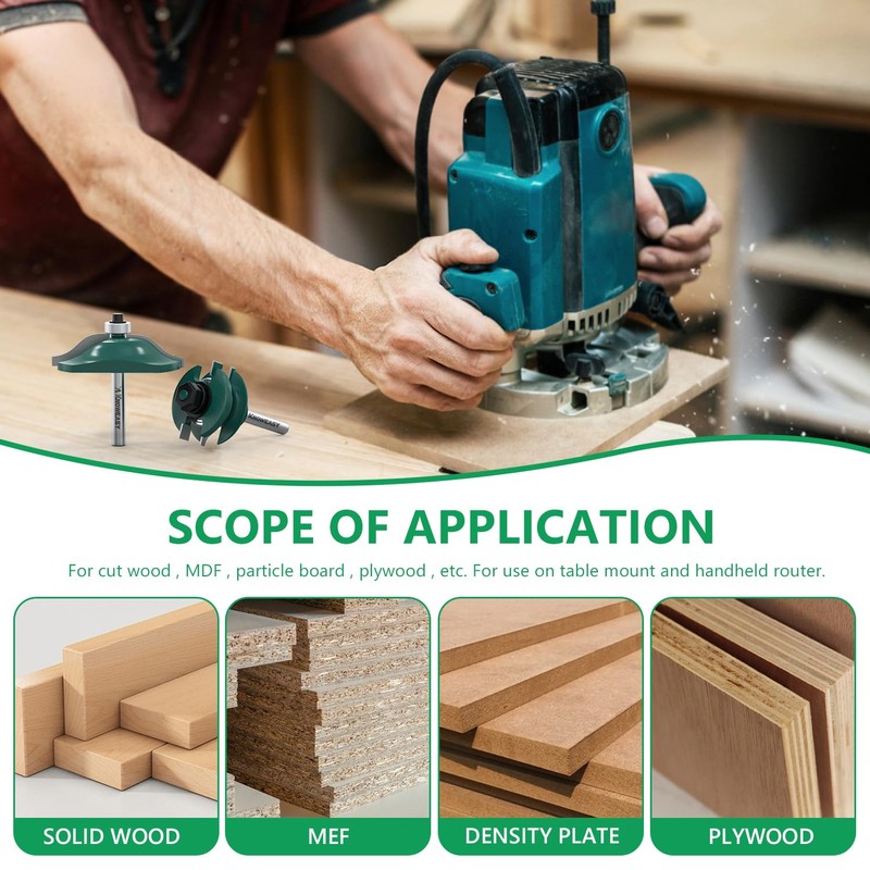 Knoweasy 3-Piece Raised Cabinet Router Bit Set with 1/4 Inch