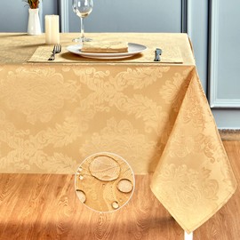 HomeJoy Rectangle Table Cloth, Waterproof Wrinkle Resistant Washable Jacquard Polyester Oblong Rectangular Tablecloth, Fabric Table Cover Kitchen Dining Dinner (52x70 Inch, 4-6 Seats, Gold Yellow)