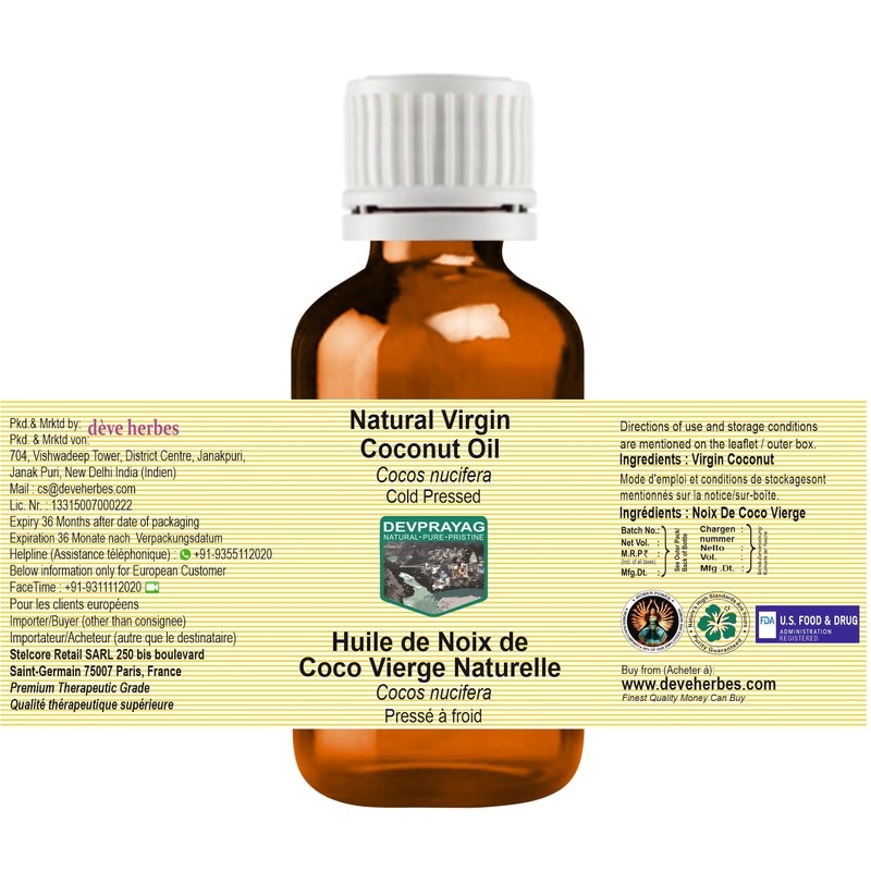 Devprayag Natural Virgin Coconut Oil (Cocos nucifera) Natural Therapeutic Grade