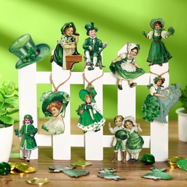 24 Pieces St. Patrick's Day Decorations Vintage Ornaments for Tree Shamrocks Wooden Hanging Ornaments Vintage Irish Embellishments with Ropes for St Patrick's Day Tree Table Decor (Clown Style)