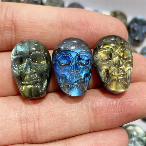 TEAMWILL 3PCS Natural Labradorite Skull Carved Quartz Crystal Skull Reiki