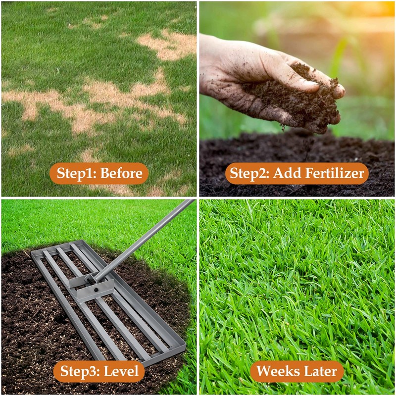 FAHKNS 30 Lawn Leveling Rake, Yard Leveling Tool with Extended