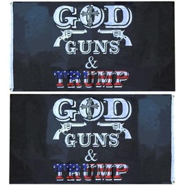 3x5 God Guns Trump USA Overlay Black 100D Woven Poly Nylon Double Sided Flag
