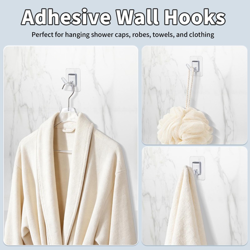 Fzundken 20 Pack Adhesive Wall Hooks for Hanging, Clear Adhesive