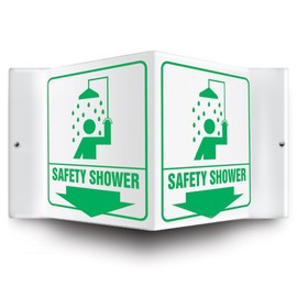 Accuform PSP603 Projection Sign 3D, "Safety Shower (Arrow)", 6" x 5" Panel, 0.10" Thick High-Impact Plastic, Pre-Drilled Mounting Holes, Green on White