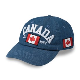 TJ's Unisex Baseball Cap Canada Flag Hat - Adjustable Dad Hat Maple Leaf Embroidered Baseball Caps for Men and Women, Blue