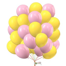 Pink & Yellow Balloons - 12 Inch Colorful Latex Balloons for Themed Parties - Girls, Women & Baby - Bridal Shower & Wedding - 30 Pack