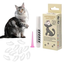 IRWU 20pcs Cat Nail Caps Clear with Glue Pet Kitten Cat Claw Caps Cat Claw Covers for Indoor Cats-L