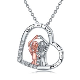 VONALA Schwester Halskette 925 Sterling Silber Schwester Herz Anhänger Kette Freundschafts Schmuck Geburtstag Geschenke für Schwester Damen Frauen Mädchen