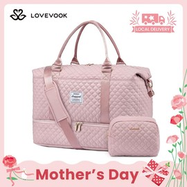 LOVEVOOK Weekender Bag Travel Duffel Bag with Shoe Compartment and Toiletry Bag for Women,Carry on Overnight Bag:_Black_L