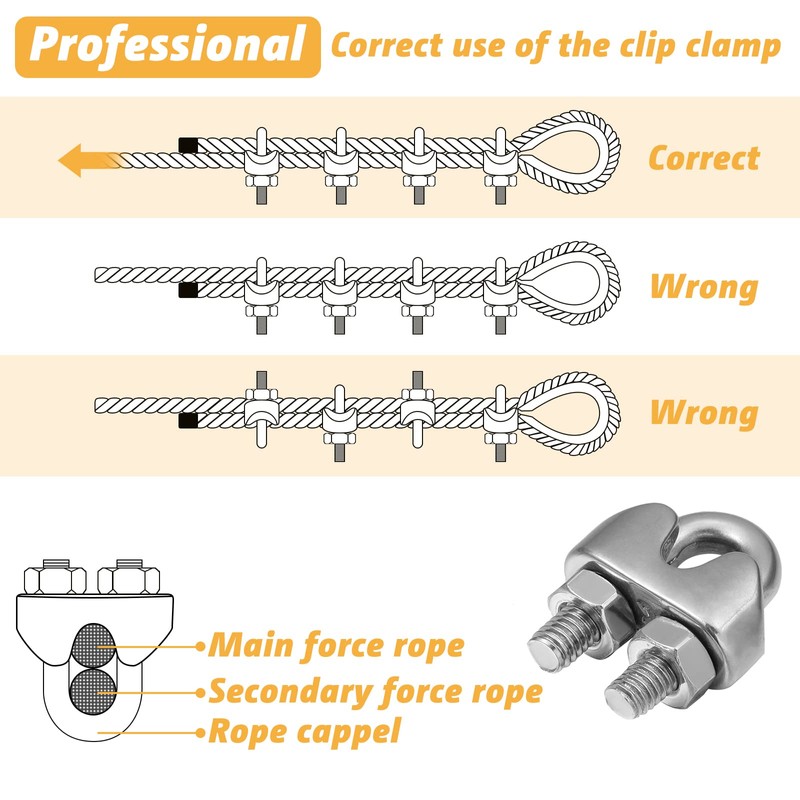 Demissle 100 Pcs 1/8'' Wire Cable Clamps Kit M3 Rope