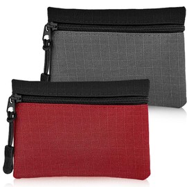 2 Pcs Coin Purse, Zipper Coin Purse Oxford Cloth Portable Girl Boys for Women Men (Gray+Red)