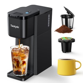 Tastyle Mini Hot and Iced Coffee Maker Single Serve, for K Cup and Ground, 6 to 14 Oz Brew Sizes, with Recipe Book, for Home, Travel, RV, Office and Dorm, Classic Black (2.0 Version)