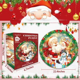 EggSun 71 Piece Christmas Large Round Floor Puzzle with Santa Claus & Snowman, Jigsaw Circle Floor Puzzles for Ages 3,4,6,9,10,11,12+,Holiday and Xmas Floor Puzzles,Kid's Early Learning Floor Puzzles