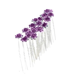 WedDecor 5pcs Lila Hochzeit Haarnadeln mit Kristall Rose Blume Design & Strass Versilbert Braut Haar Clips Zubehör für Damen Hochzeit & Mädchen Brautjungfern Ball