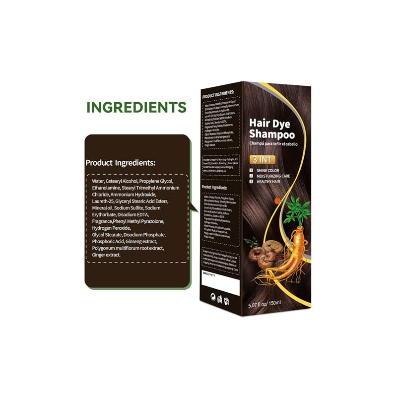 Champú Tinte Castaño Oscuro Nutrición Natural Cubrir Canas Mujer Coloración