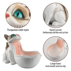 ehuoyan Candy Bowl White Cat Statue Trinket Dish Planter Decorative Bowl Candy Dish for Office Desk Cute Key Bowl for Entryway Table Big Mouth Cat Gifts