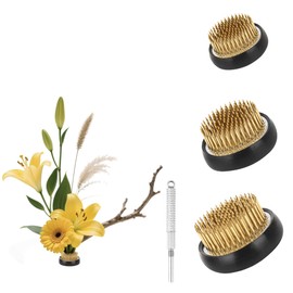 Wookiwuki 3 Pcs Flower Frogs for Flower Arrangements, Ikebana Stem Holder with Fixed Tool, DIY Craft Floral Arrangement Pin for Flower Arrangement Vase (Gold, 1.3 Inch, 1.57 Inch, 2 Inch)