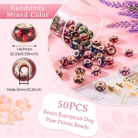 Cheriswelry 50Pcs Large Hole European Rondelle Beads Dog Paw Prints Resin Beads Spacer Slide Charms Bead 14x9mm for DIY Bracelet Necklace Earring Jewelry Making