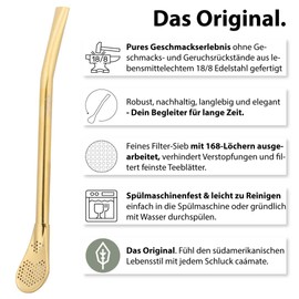 caáMate Bombilla, Mate Tea Straw, Spoon Shape, Stainless Steel, 16 cm, Dishwasher Safe, The Original (Gold, Pack of 2)