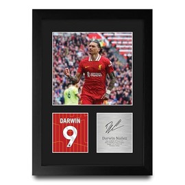HWC Trading Darwin Nunez Liverpool Gifts Printed Signed Autograph Picture for Football Fans and Supporters - A4 Portrait Framed
