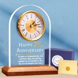 25th Anniversary Wedding Gift, Anniversary Quartz Clock, Desk Table Clock, 25 Years of Marriage, Silver Wedding Anniversary Gifts for Couple, Parents, Grandparents (25th)