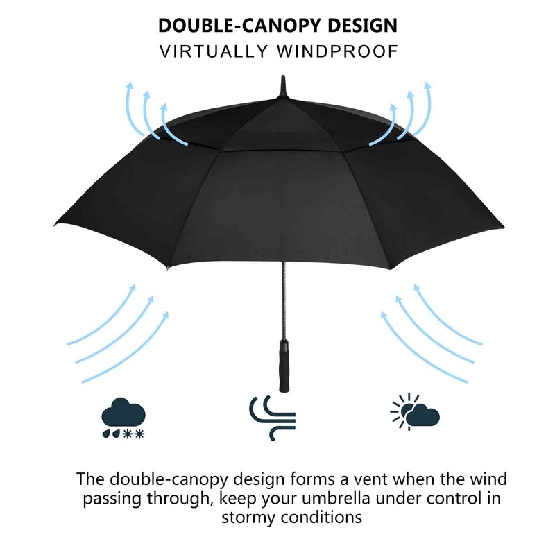 MRTLLOA Extra Large Black Golf Umbrella, 54/62/68/72 Inch Automatic Open,