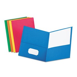Twin-Pocket Folder, Embossed Leather Grain Paper, Assorted Colors, Sold as 1 Box