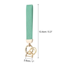 [PATIKIL] Leather Wristlet Key Chain PU Car Key Chain Holder Universal Decorative Wrist Key Chain with 2 Key Rings Anti-lost D Ring with Driver for Men and Women Green