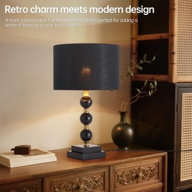 Fetason 20" Modern Black Table Lamp for Living Room Decorative Nightstand Bedside Table Lamp for Bedroom, Farmhouse Vintage Desk Lamp for Home Office with Fabric Shade Gold Liner LED Bulb