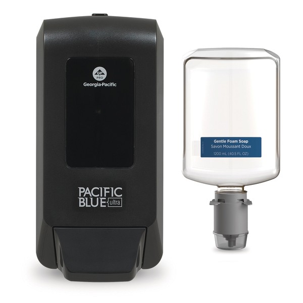 Pacific Blue Ultra‚ Manual Soap and Sanitizer Dispenser Starter Kit by GP PRO, 5305714, [Contains 1 Manual Soap and Sanitizer Dispenser (53057) and 1 Manual Gentle Foam Soap Dispenser Refill (43714)]