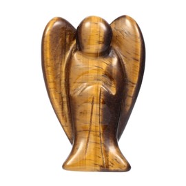 Amogeeli 1.5 Inches Hand-Carved Tiger's Eye Stone Pocket Angel Figurine, Healing Crystal Guardian Angel Statue for Decoration Protection Meditation
