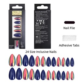 Gemmicho Press on Nails Kit, Mirror Press on Nails, 12 Size 24 Almond Short Press on Nails for Women, Soft Gel Blue Glazed Fake Nail with Nail Glue (Blue, 12 Size)