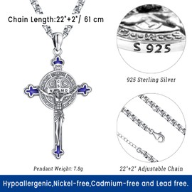 Eusense Medalla De San Benito Cruz De Plata 925 Original St Benedict Medal Cross Crucifix Pendant Necklace