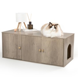 Wooden Cat Litter Box Enclosure with Storage Compartment with Adjustable Divider, Hidden Litter Box Furniture and Hall Table, Cat Box Enclosure, 42.5''L*18.5W*16.9H (Light Oak, Plain)