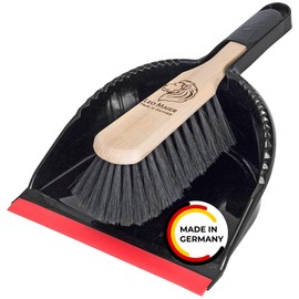 Peggy Perfect Dustpan Set with Beech Wood Hand Brush and Generous Plastic Shovel With Dense Bristle Mix and Sharpened Rubber Lip