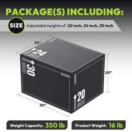 HANDBODE Plyometric Jump Box – Heavy Foam Jumping Exercise Equipment Trainer with Anti Slip Surface for Workout, Box Jumps for Home GymTraining 30”x24”x20”, White Stripes