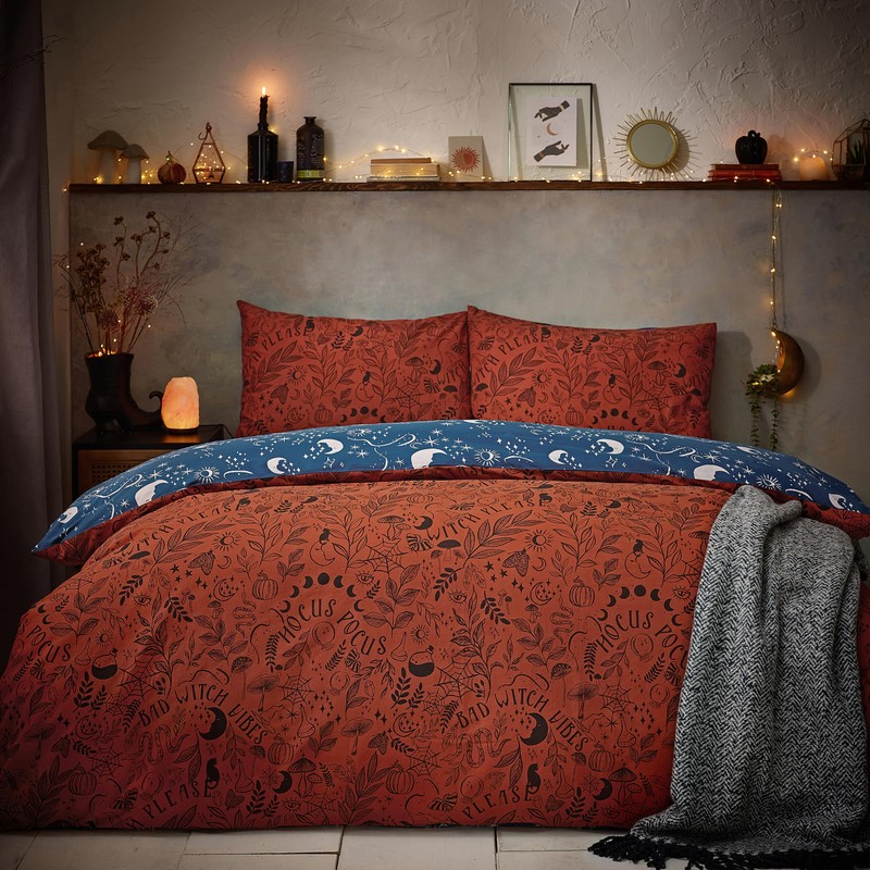 furn. Witchy Vibes Single Duvet Set Rust, Orange