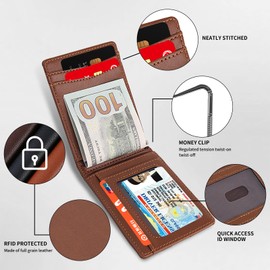 MUXILING Slim Wallets for Men Leather Money Clip RFID Blocking Mens Wallet Minimalist Front Pocket Credit Card Holder Thin Wallets for Men,Dark Brown