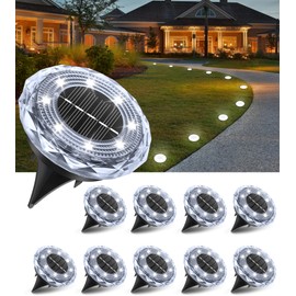 10 Pack Solar Ground Lights,8 LED Solar Powered Pathway Lights Outdoor,15Hrs Lasting,IP65 Waterproof Solar Disk Light for Patio Driveway Walkway Garden Lawn Path Landscape