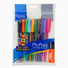 Azor Bolgrafos De Colores Punto Fino .7mm, 10 Piezas  Mandalas De Regalo PinPoint 301.6810                                                            