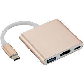 USB C to HDMI Adapter, 3 in 1 Hdmi to type-C Digital AV Multiport Adapter Port, 4K@60Hz HDMI USB 3.0 Port & 100W PD Fast Charge USB-C Converter Compatible with Tablets, Laptops & More. (Gold)