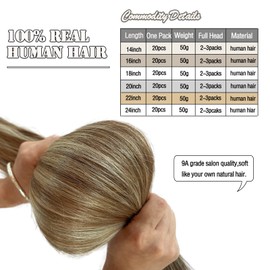 Tape in Hair Extensions Human Hair 14inch Long Hair Extensions Ash Brown with Platinum Blonde Balayage Double Sided Tape in Extensions Human Hair Extensions 20pcs 50/Pack