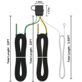 Trailer Wiring Harness Kit 4 pin 5 Wire, Trailer Light Wiring Kit, Boat Trailer Lights Wire 18AWG, Braided 22ft