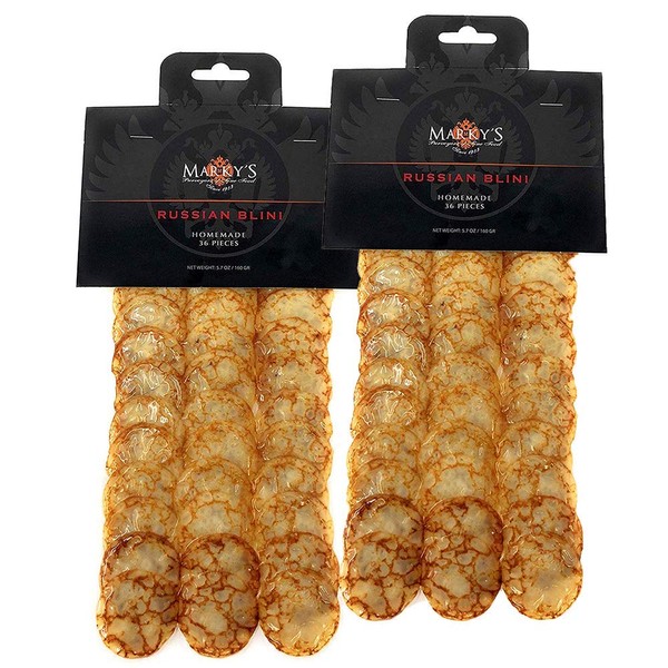 Marky's Russian Blinis for Caviar - 2 packs x 36 pcs - Handmade Breakfast Mini Pancakes Crepes Canape Best for Caviar and Roe