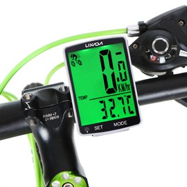 Lixada Bike Computer Wireless Multifunctional LCD Screen Bicycle Computer Bike Rainproof Speedometer Odometer Cycling Waterproof with Backlight,Temperature,Stopwatch Consumption (White Shell-Green)